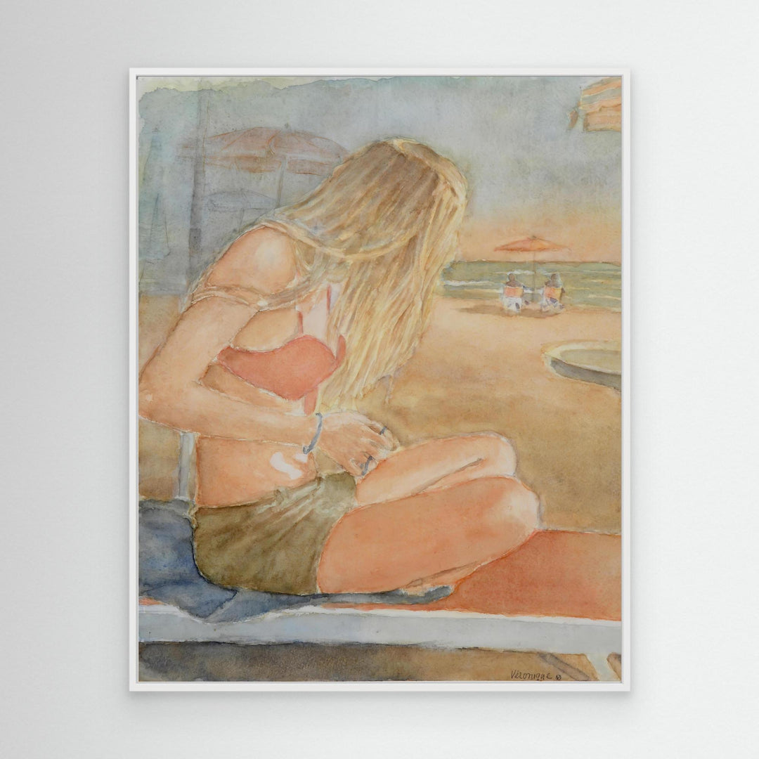 Sundown Serene Beach Watercolor Art Print - Wrapped Canvas Large Format