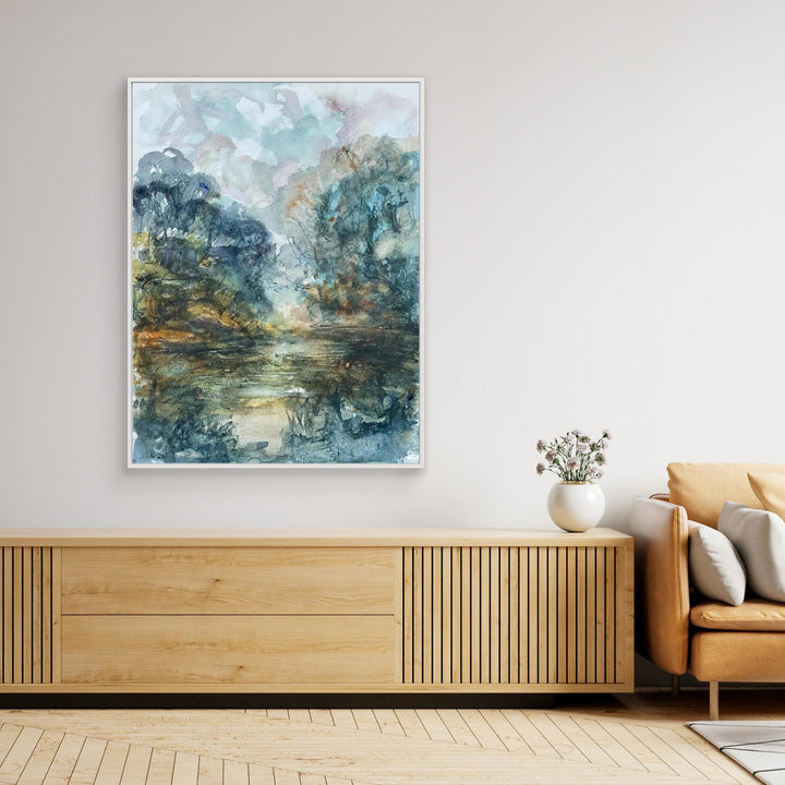 At the Lake Watercolor Landscape - Canvas Print Framed Options