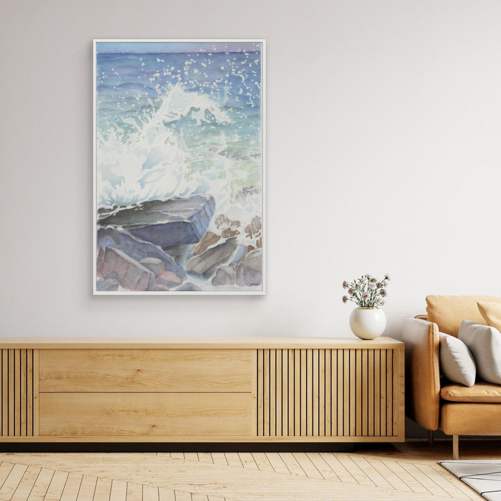 "Euphoria" Blissful Cascading Waves Oceanic Watercolor - Large Format Canvas Framed Options