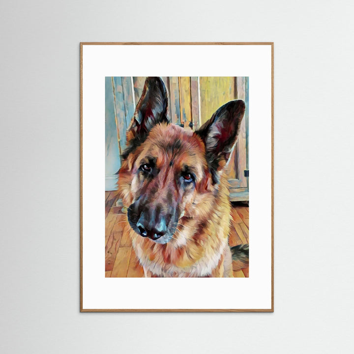 "Loyal Gaze" German Shepherd Watercolor Wall Art - Framed Options