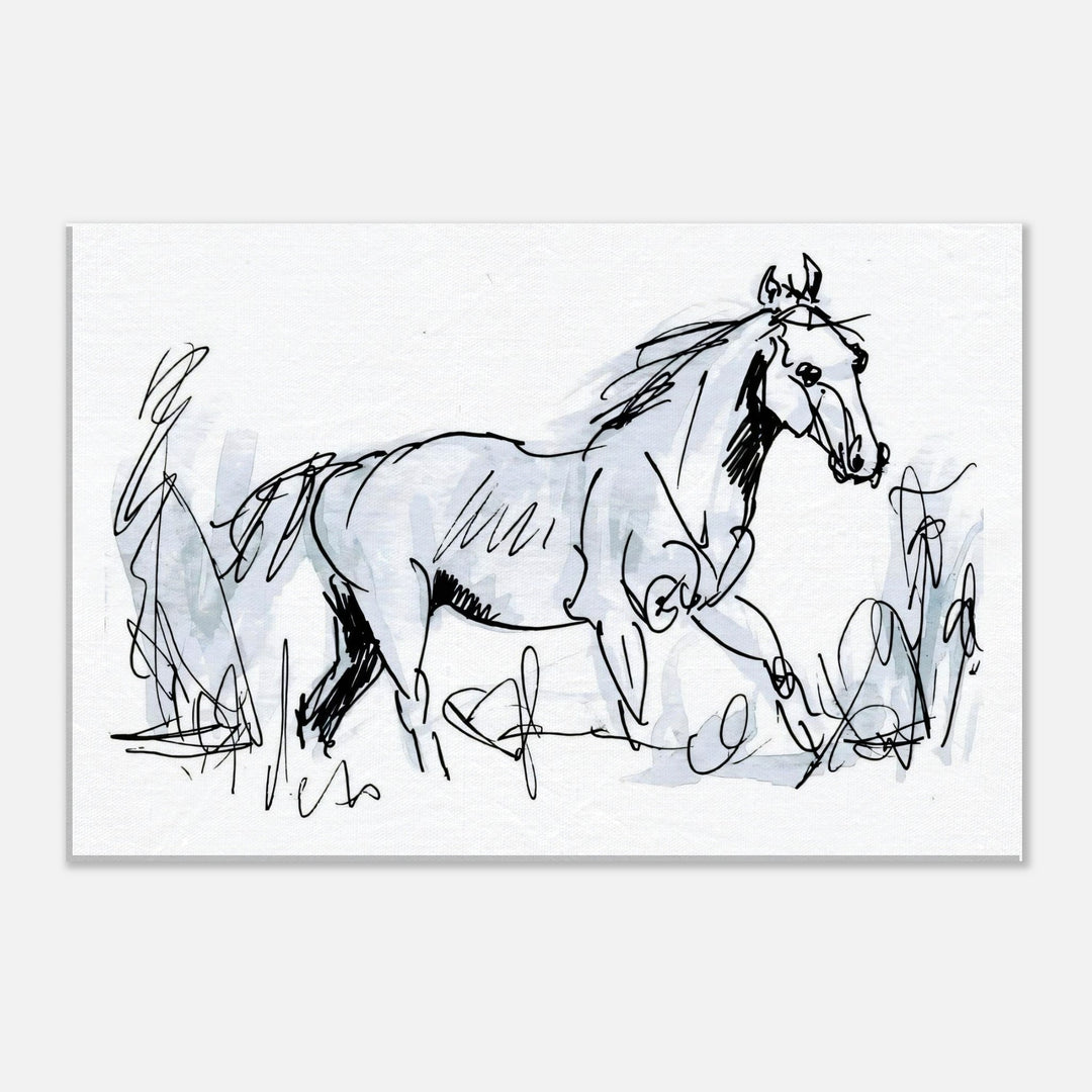 Majestic Equine Motion: A Fluid Horse Illustration by Andrew Semple - Line Drawing illustration print for home decor