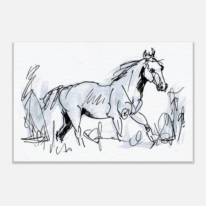 Majestic Equine Motion: A Fluid Horse Illustration by Andrew Semple - Line Drawing illustration print for home decor