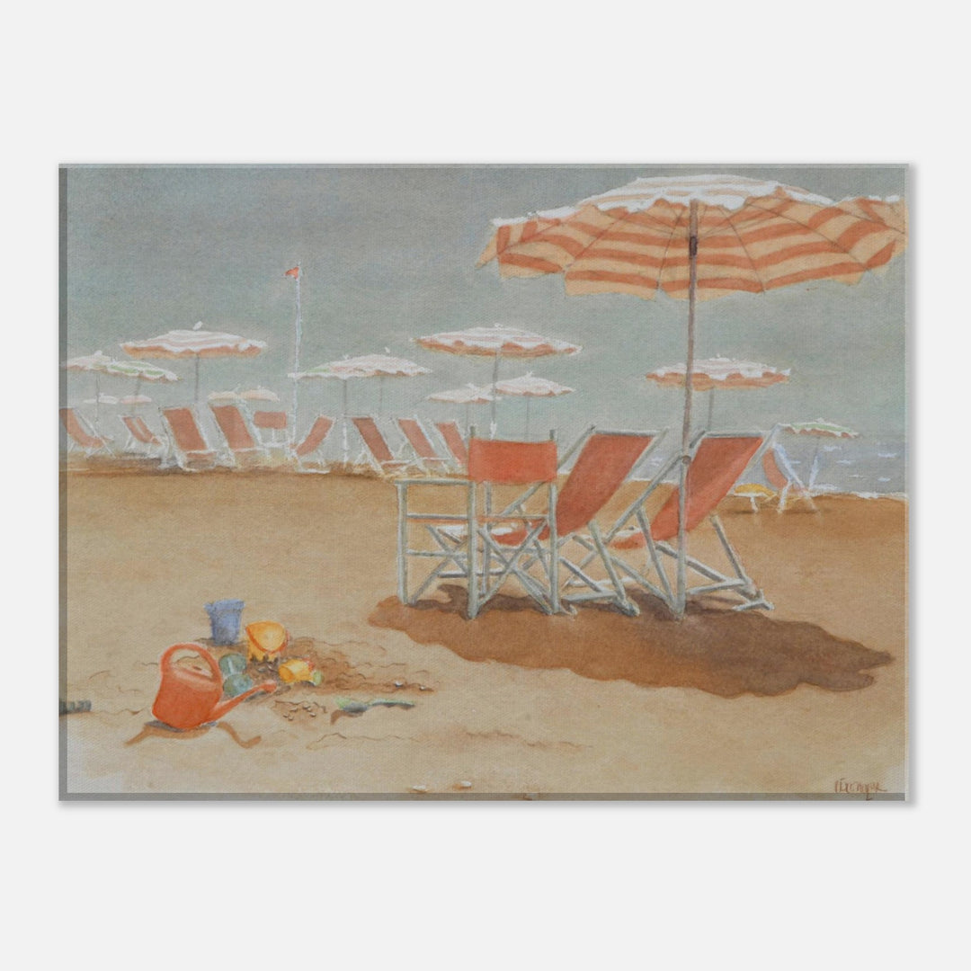 Sunlit Serenity: A Beach Retreat in Watercolor by Veronique Semple - Watercolor impressionism print for home decor