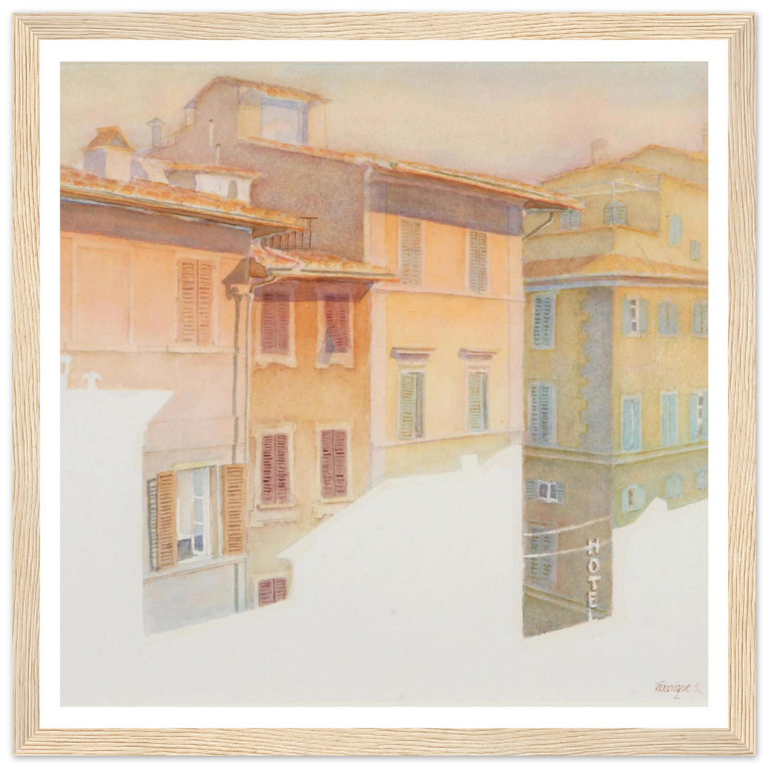 Morning Light in Florence Charming European Sunrise Watercolor Art Print by Veronique Semple - Watercolor wall art print