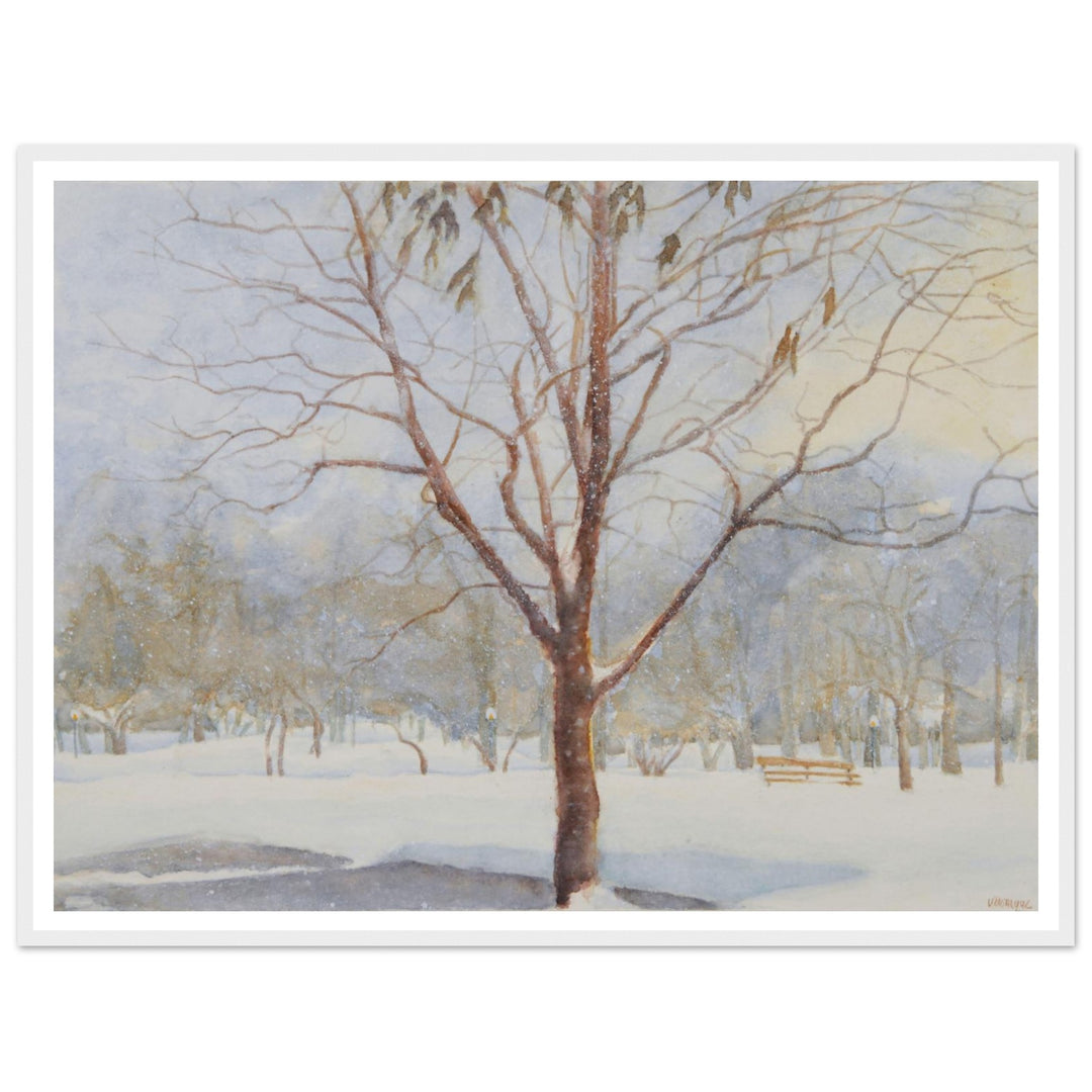 "The Silence of the Snow" Peaceful Winter Landscape Watercolor by Veronique Semple - Watercolor wall art print