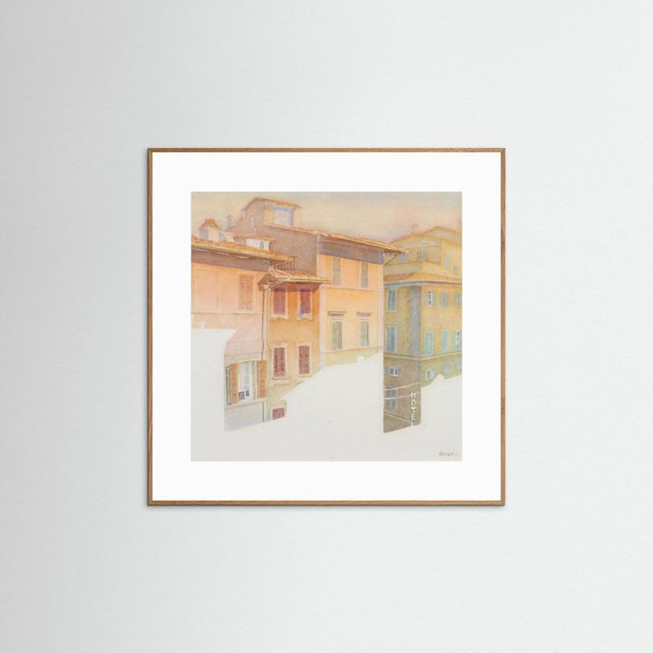 "Morning Light in Florence" Charming European Sunrise Watercolor - Art Print Custom Framed Option