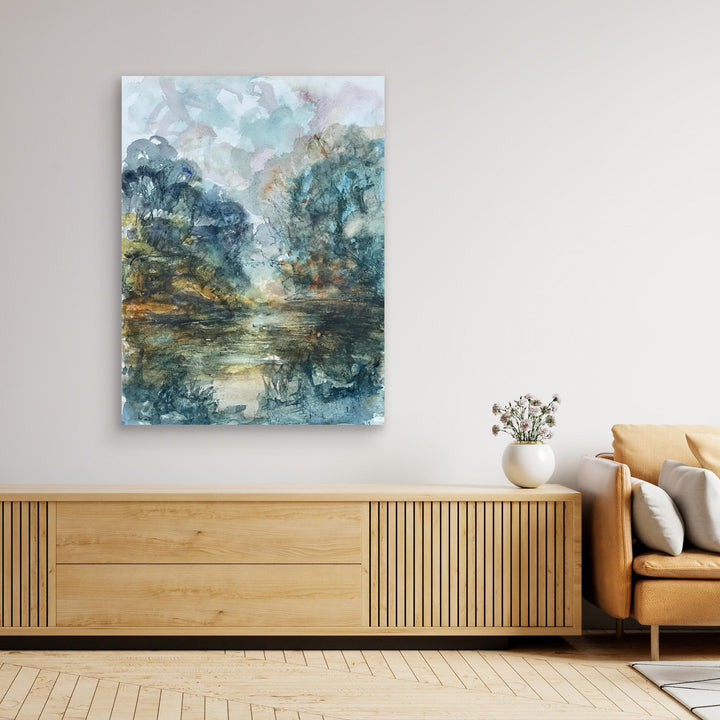 At the Lake Watercolor Landscape - Canvas Print Framed Options
