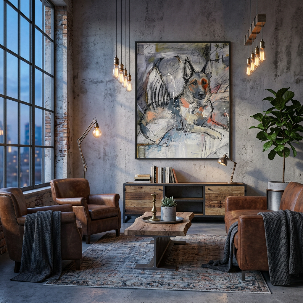 Abstract German Shepherd Portrait Mixed Media Dog Art - Canvas Framed Options