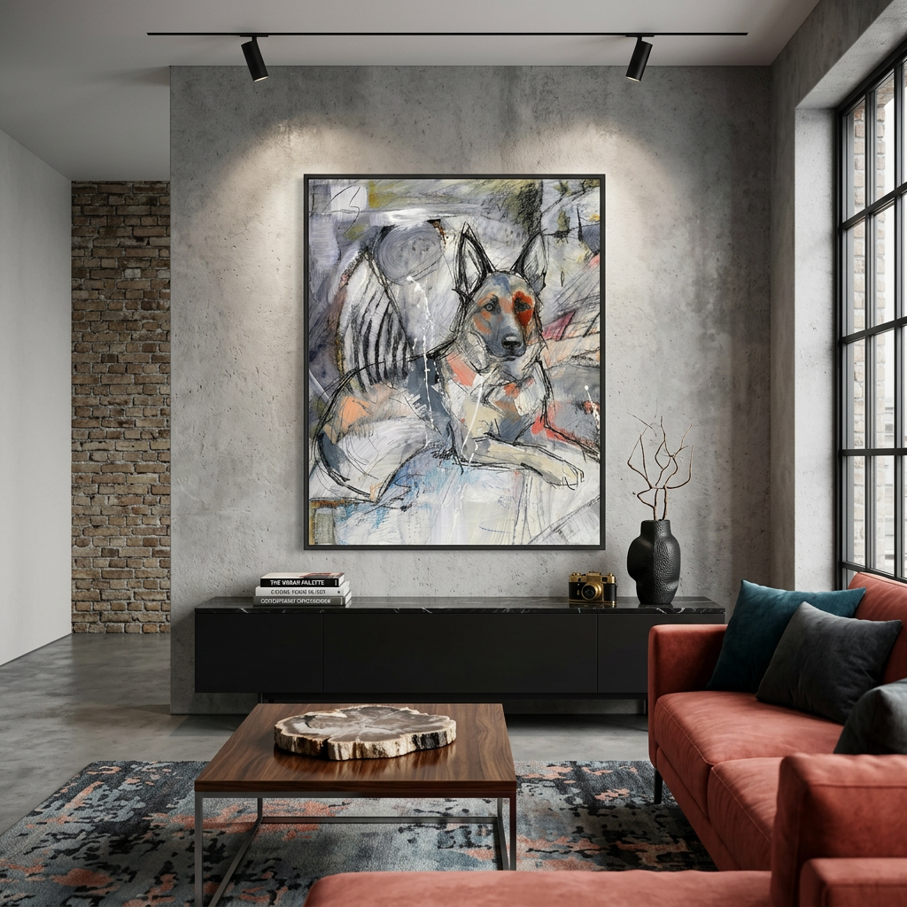 Abstract German Shepherd Portrait Mixed Media Dog Art - Canvas Framed Options