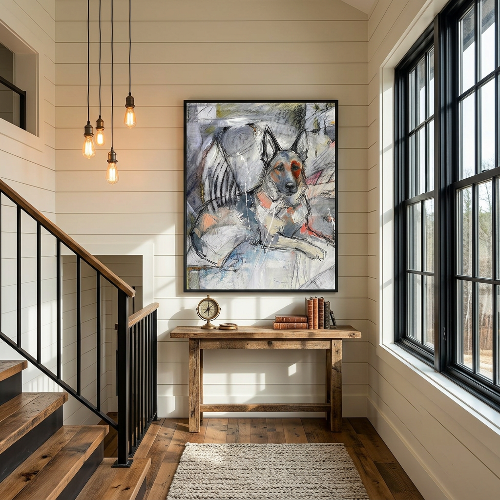 Abstract German Shepherd Portrait Mixed Media Dog Art - Canvas Framed Options