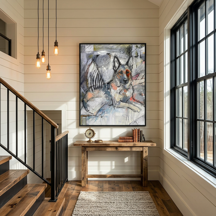 Abstract German Shepherd Portrait Mixed Media Dog Art - Canvas Framed Options