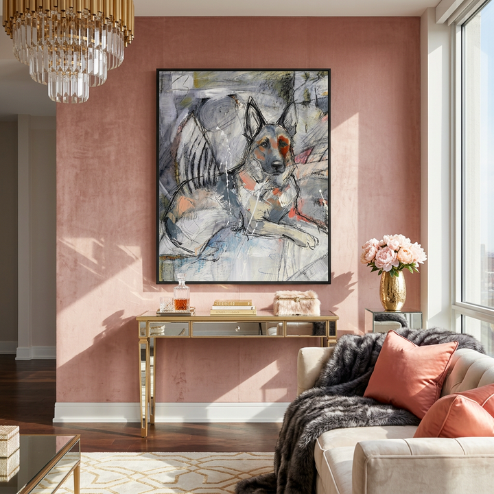 Abstract German Shepherd Portrait Mixed Media Dog Art - Canvas Framed Options