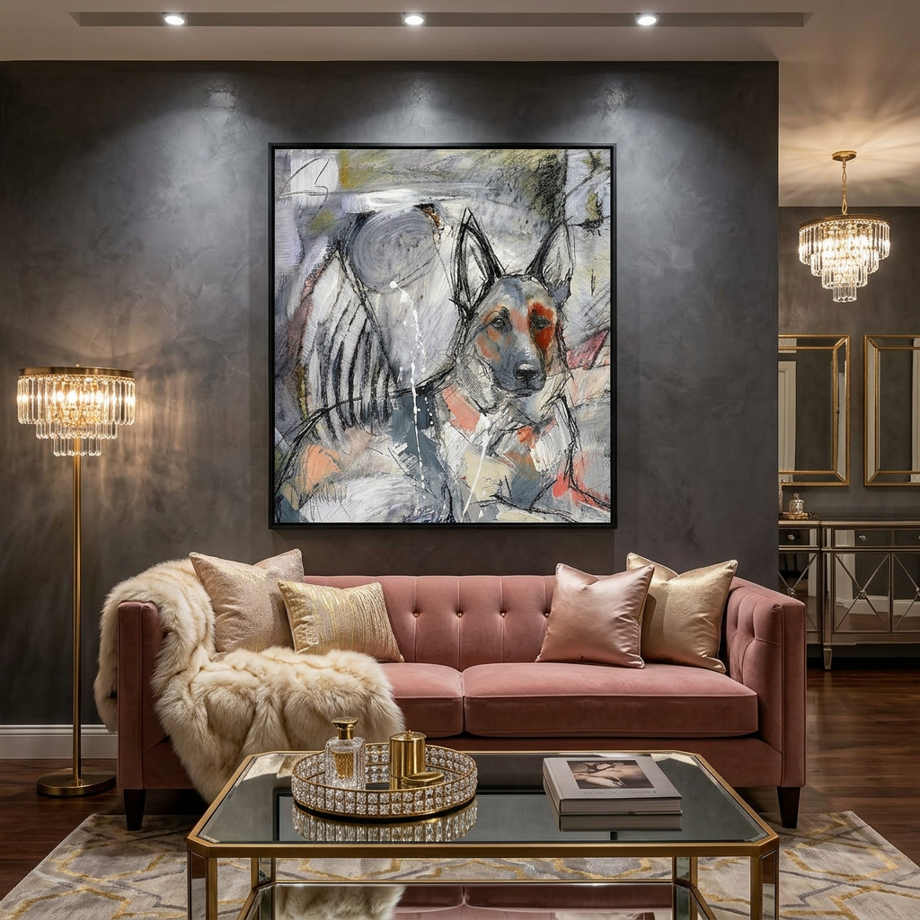 Abstract German Shepherd Portrait Mixed Media Dog Art - Canvas Framed Options