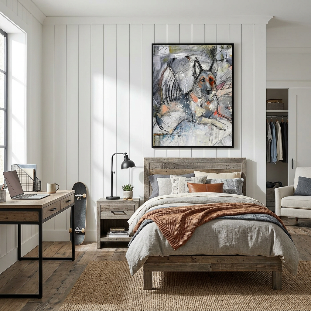 Abstract German Shepherd Portrait Mixed Media Dog Art - Canvas Framed Options