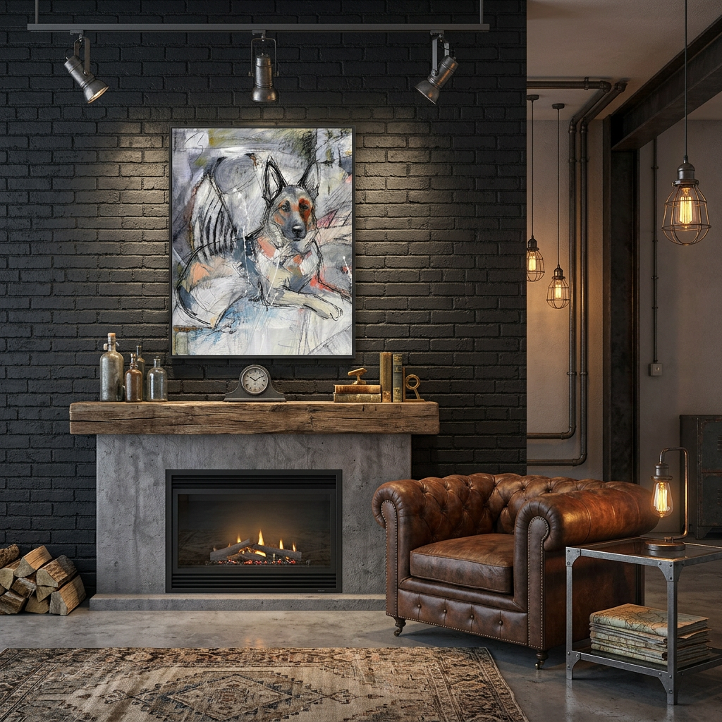 Abstract German Shepherd Portrait Mixed Media Dog Art - Canvas Framed Options