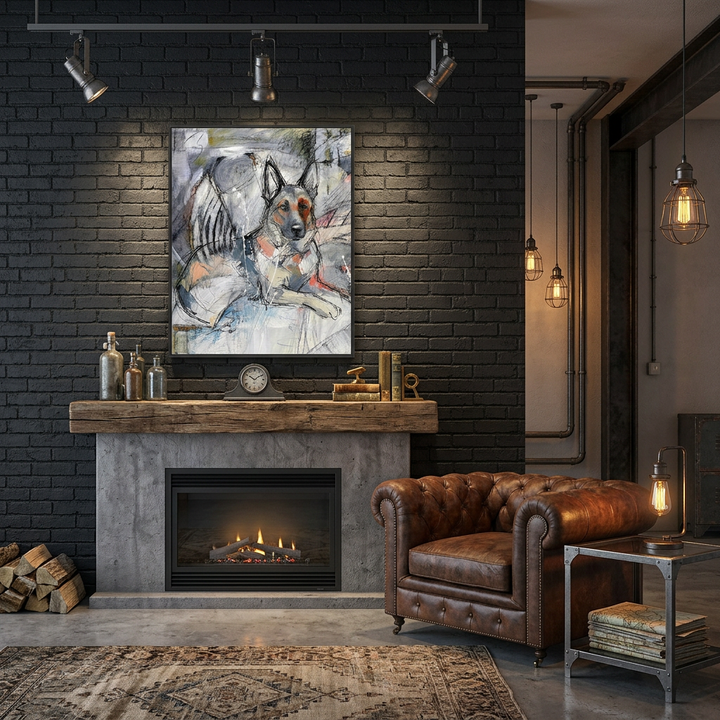 Abstract German Shepherd Portrait Mixed Media Dog Art - Canvas Framed Options