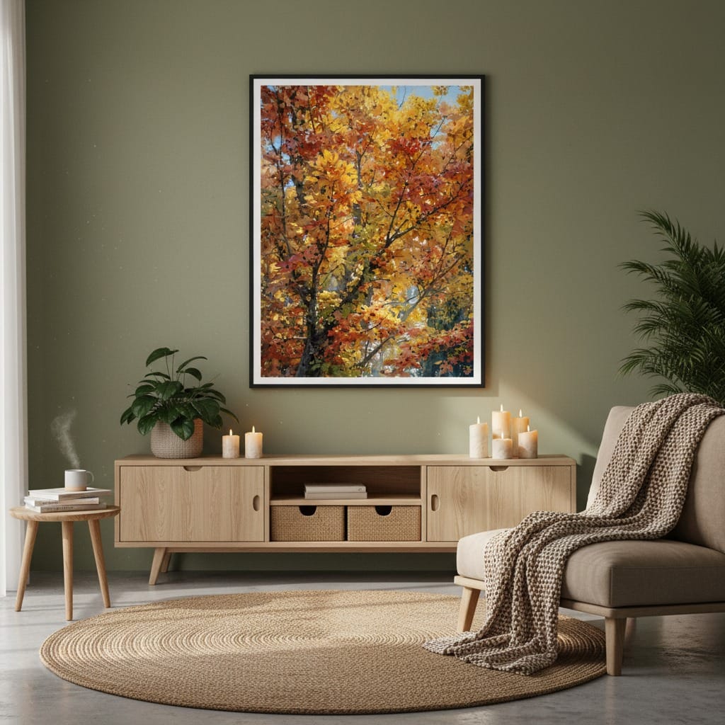 « Pourpre et Ambre » Feuillage d'automne à Bromont – Impression d'art encadrée mate de qualité supérieure