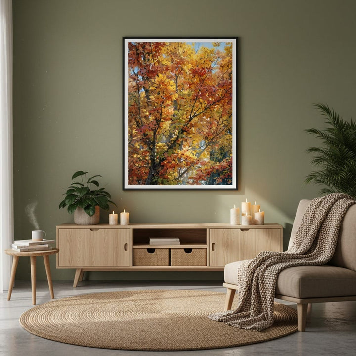 « Pourpre et Ambre » Feuillage d'automne à Bromont – Impression d'art encadrée mate de qualité supérieure