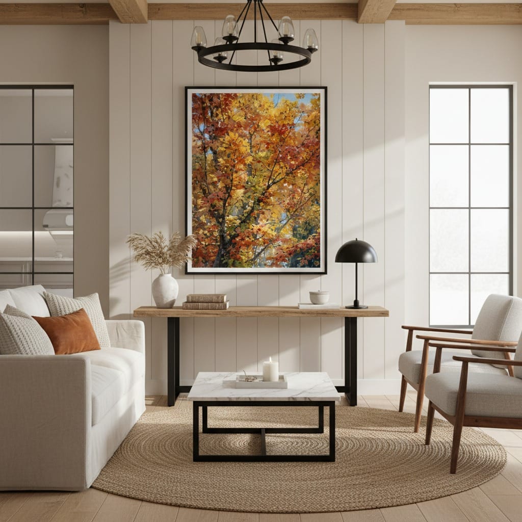 « Pourpre et Ambre » Feuillage d'automne à Bromont – Impression d'art encadrée mate de qualité supérieure