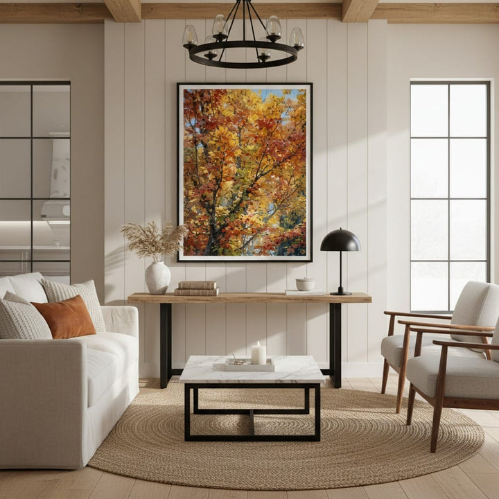 « Pourpre et Ambre » Feuillage d'automne à Bromont – Impression d'art encadrée mate de qualité supérieure