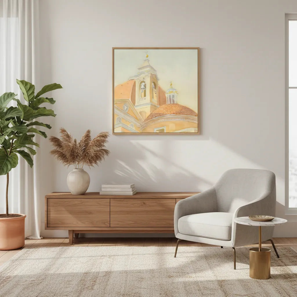 "Bell Tower of San Lorenzo" Majestic Tuscan Watercolor -  Large Format Canvas Framed Options