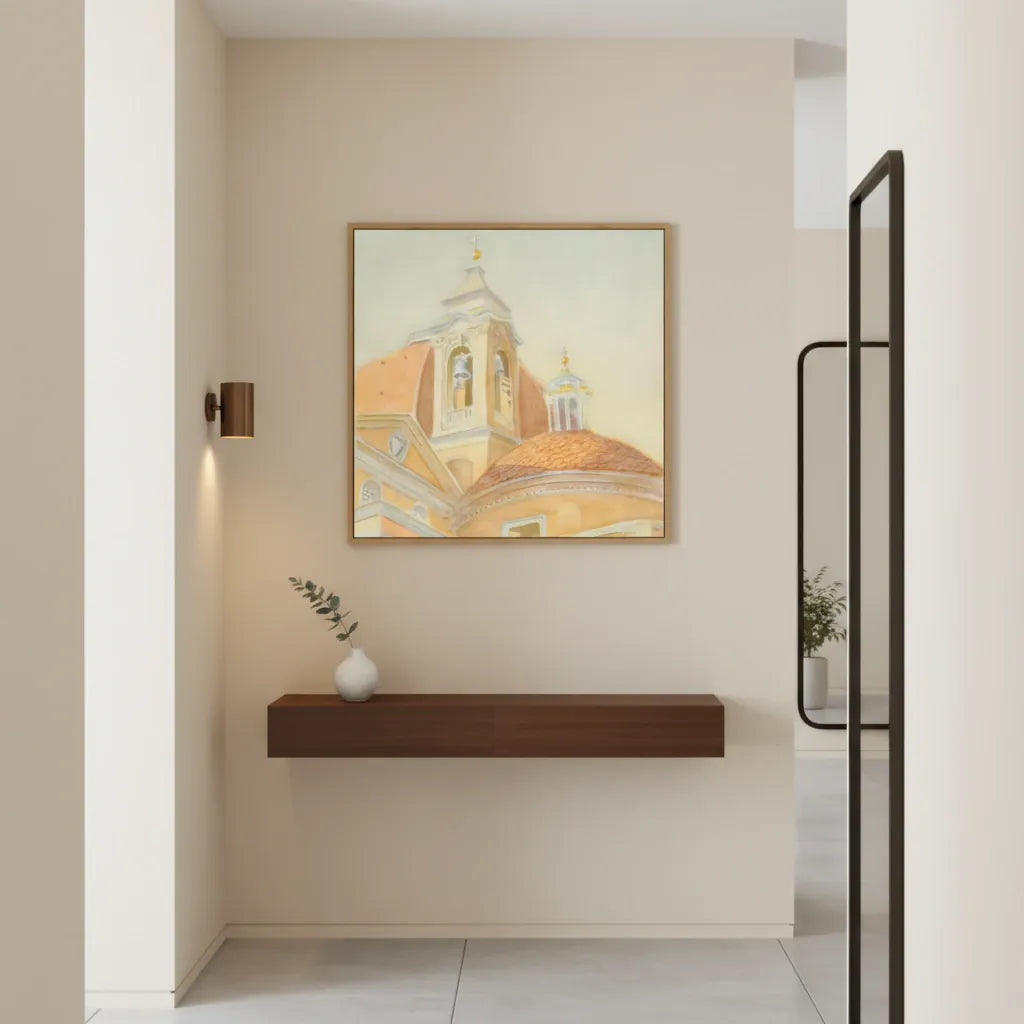 "Bell Tower of San Lorenzo" Majestic Tuscan Watercolor -  Large Format Canvas Framed Options