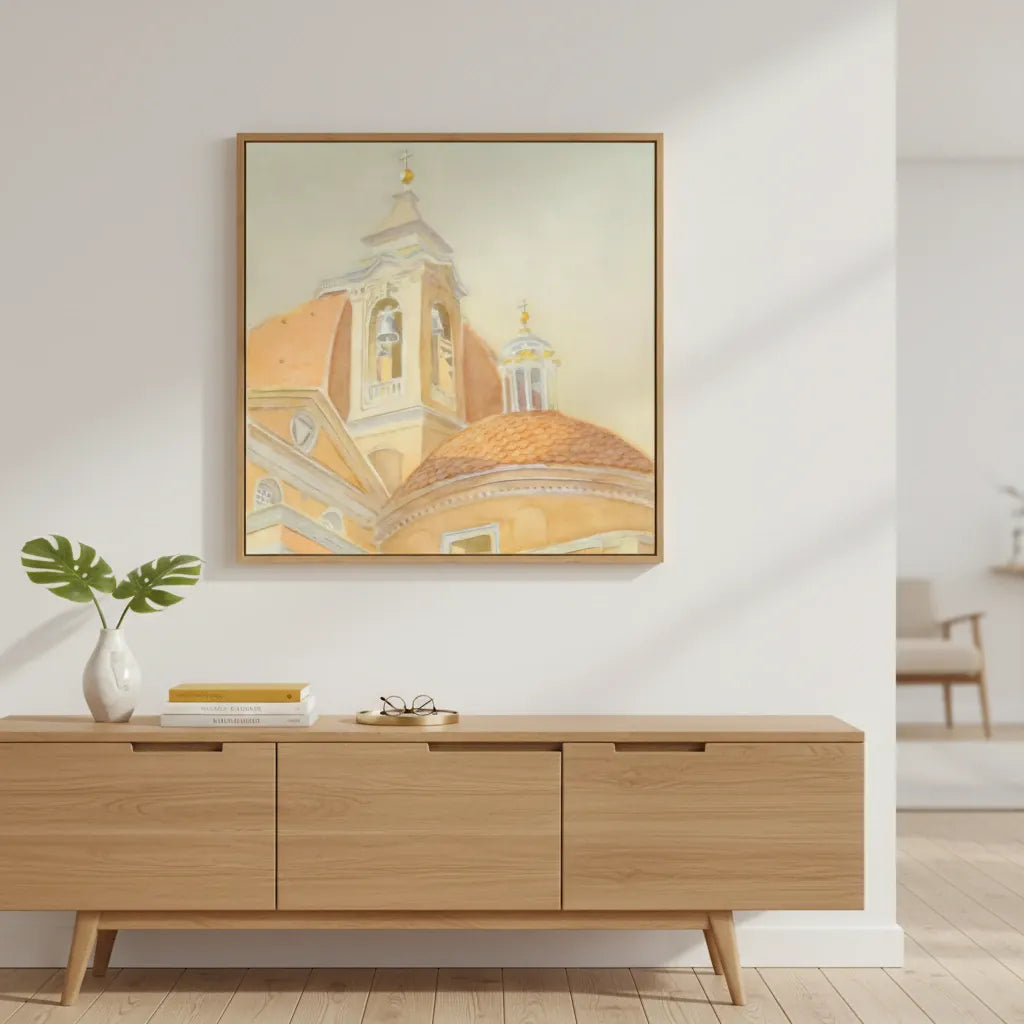 "Bell Tower of San Lorenzo" Majestic Tuscan Watercolor -  Large Format Canvas Framed Options