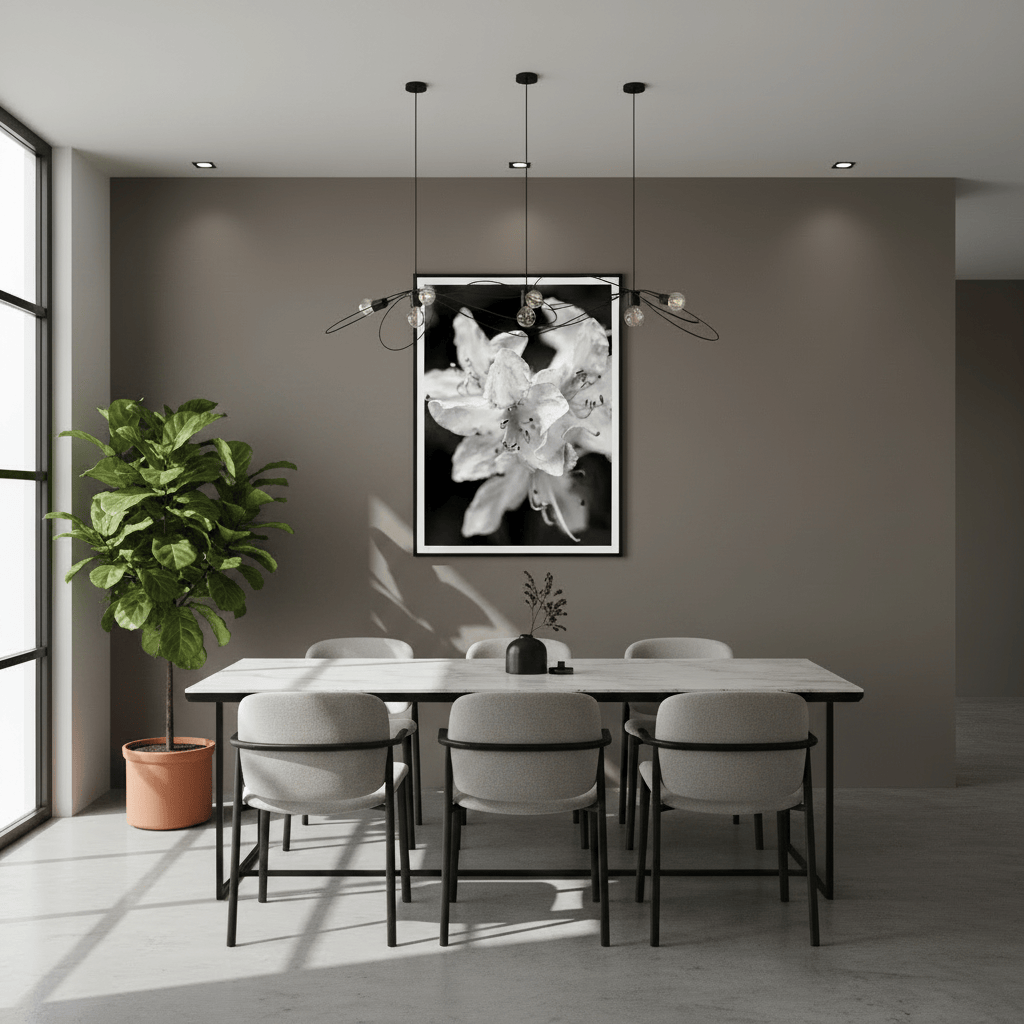 "Azalea Bloom in Noir" Elegant Black and White Floral Photography - Premium Matte Framed Art Print