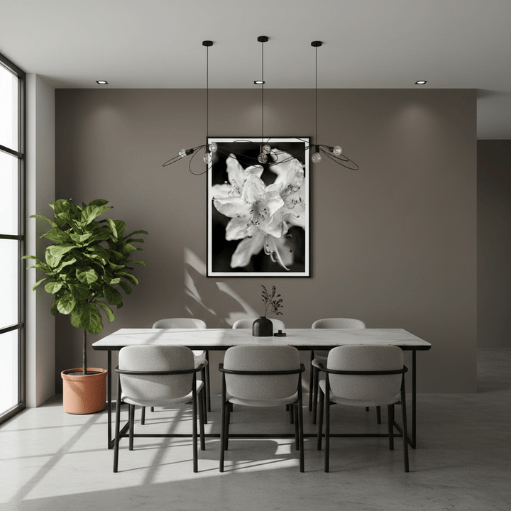 "Azalea Bloom in Noir" Elegant Black and White Floral Photography - Premium Matte Framed Art Print