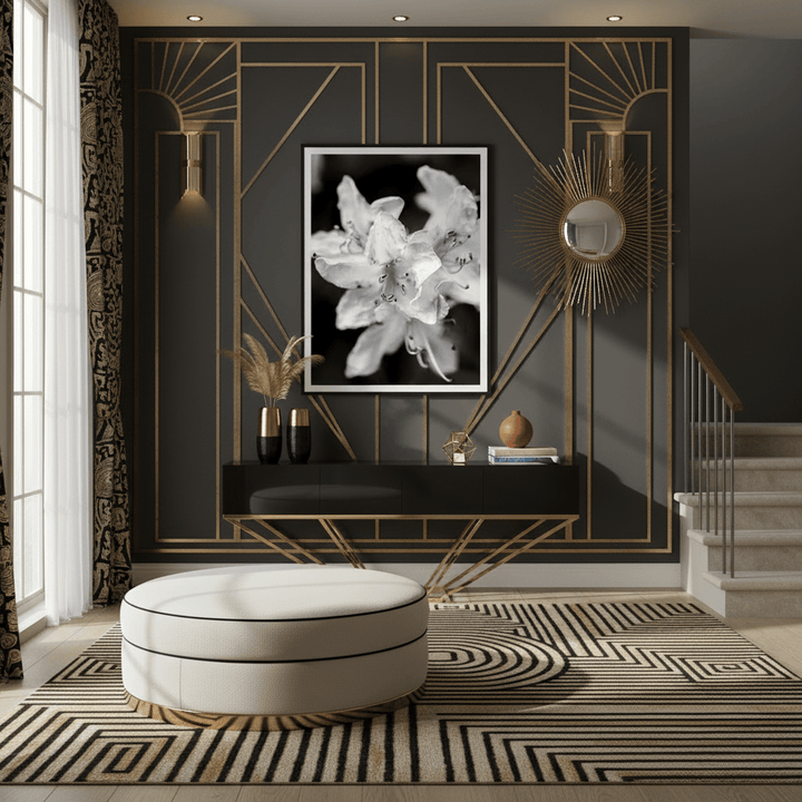 "Azalea Bloom in Noir" Elegant Black and White Floral Photography - Premium Matte Framed Art Print