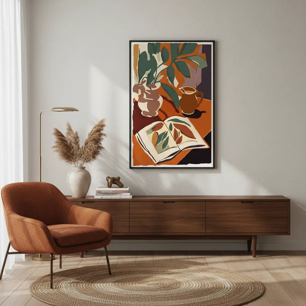Retro Botanical Art Print | Modern Still Life Decor - Canvas Art Framed Options
