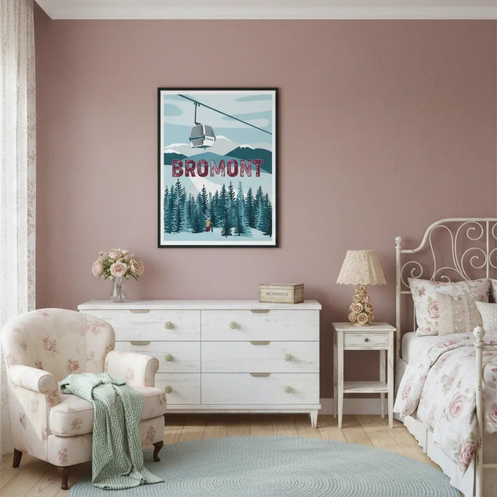 Ski Bromont Winter Adventure Illustrated Poster - Premium Matte Framed
