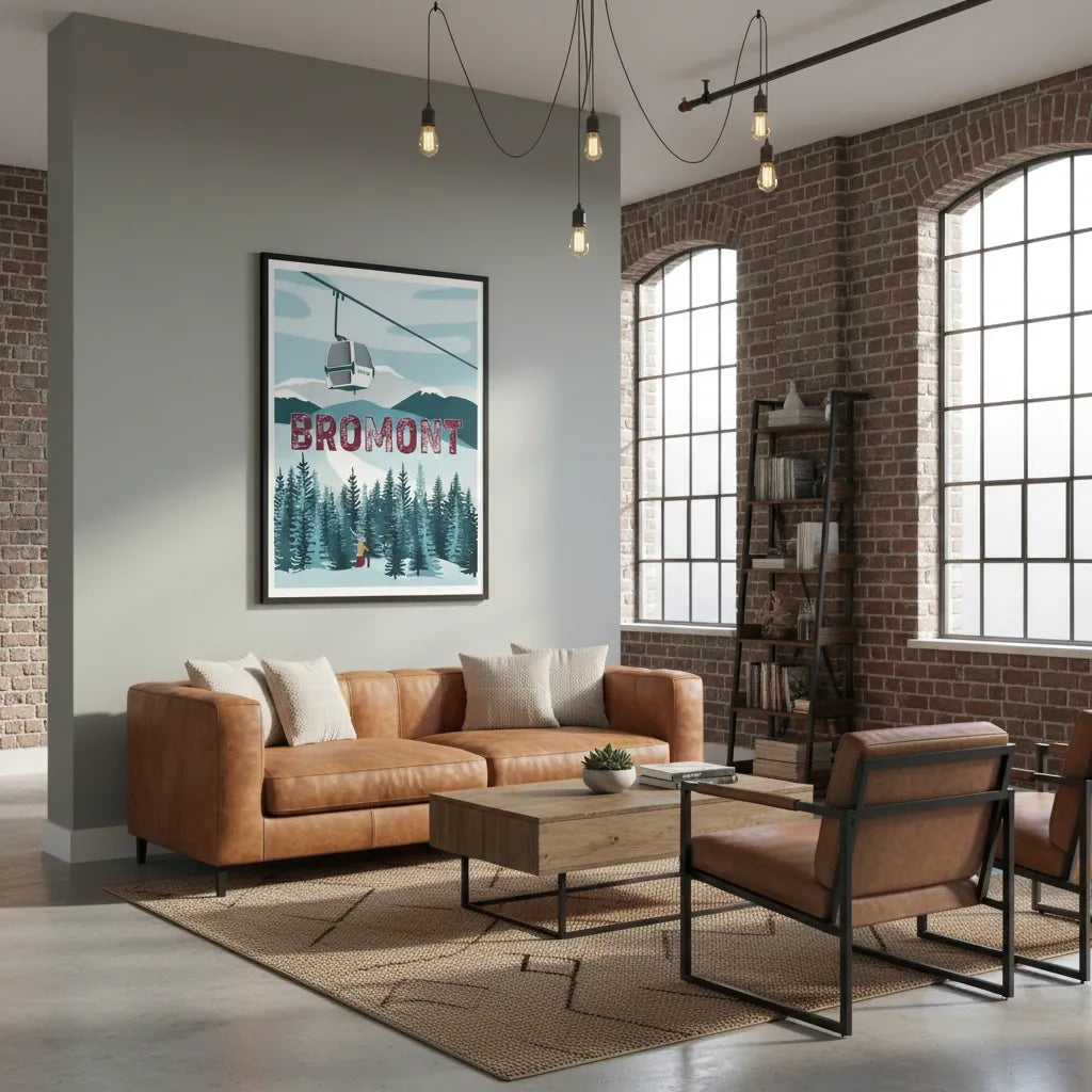 Ski Bromont Winter Adventure Illustrated Poster - Premium Matte Framed
