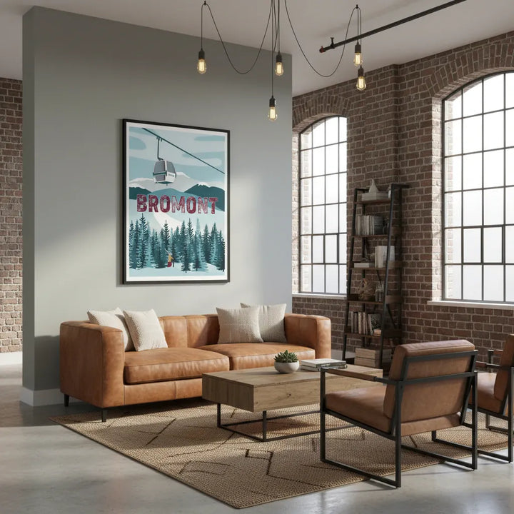 Ski Bromont Winter Adventure Illustrated Poster - Premium Matte Framed