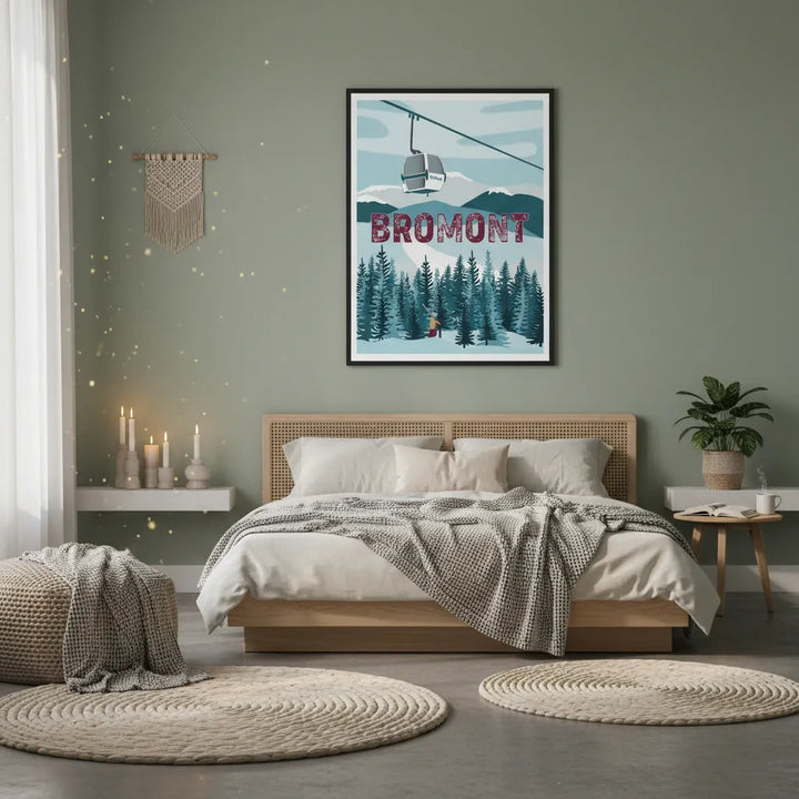 Ski Bromont Winter Adventure Illustrated Poster - Premium Matte Framed