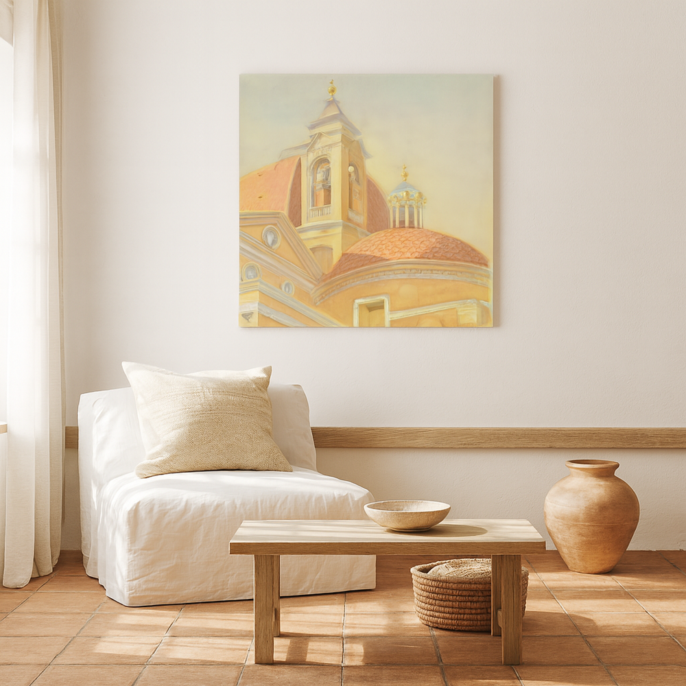 Soft Hues of Architectural Majesty: A Watercolor Elegance by Veronique Semple - Watercolor illustration print for home decor