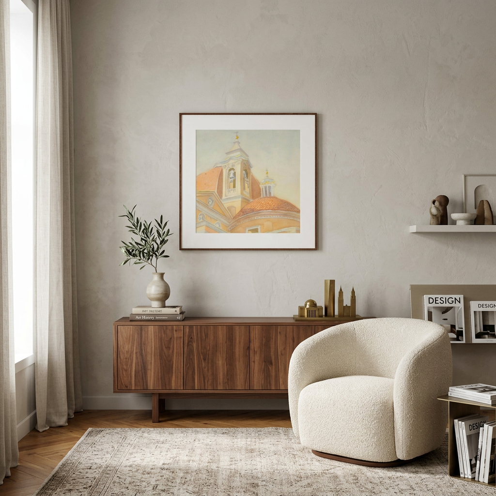 "Bell Tower of San Lorenzo" Majestic Tuscan Watercolor - Art Print Custom Framed Options