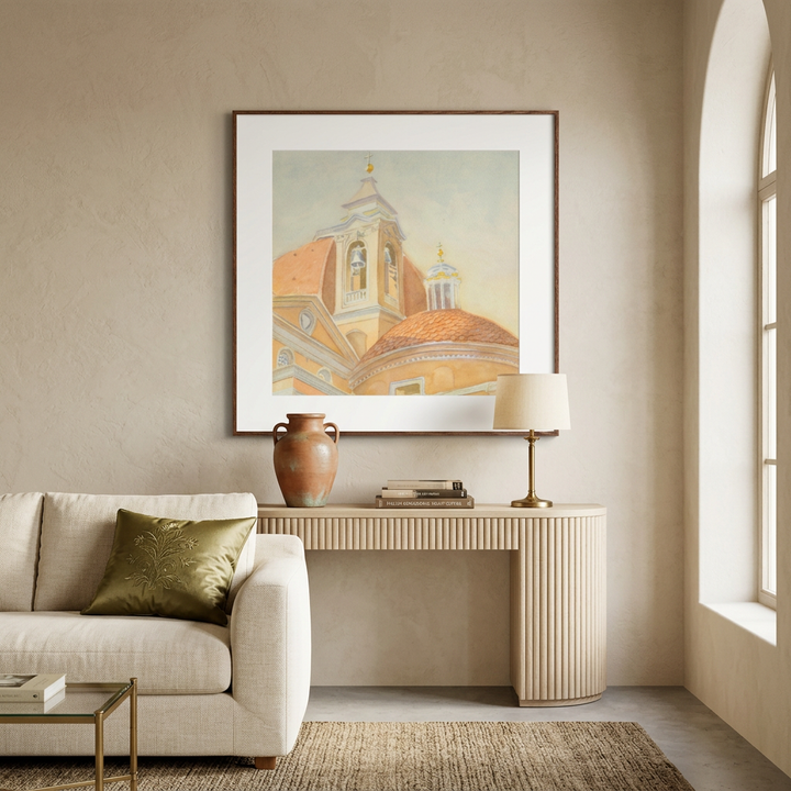 "Bell Tower of San Lorenzo" Majestic Tuscan Watercolor - Art Print Custom Framed Options
