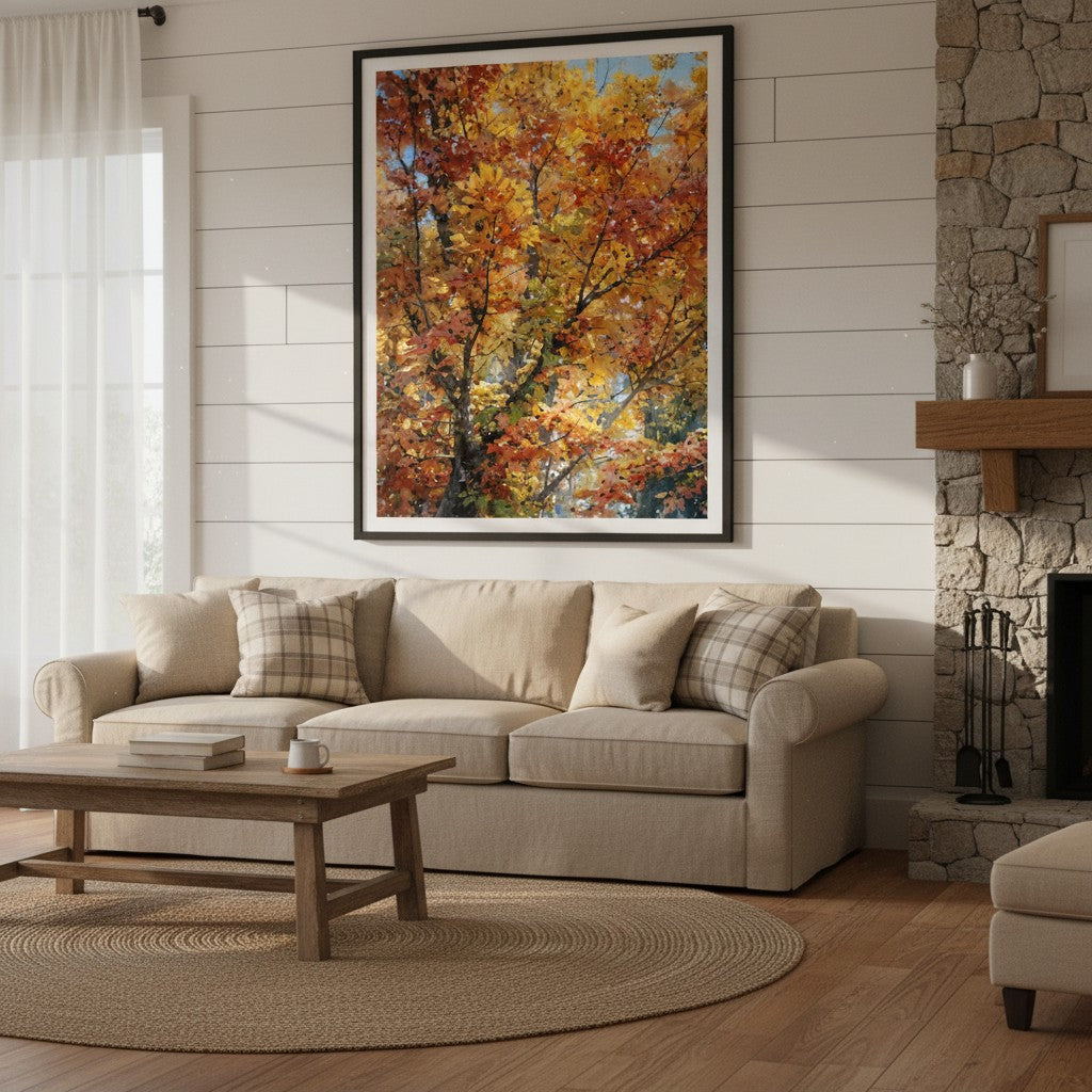 "Crimson and Amber" Fall Foliage in Bromont - Premium Matte Framed Art Print