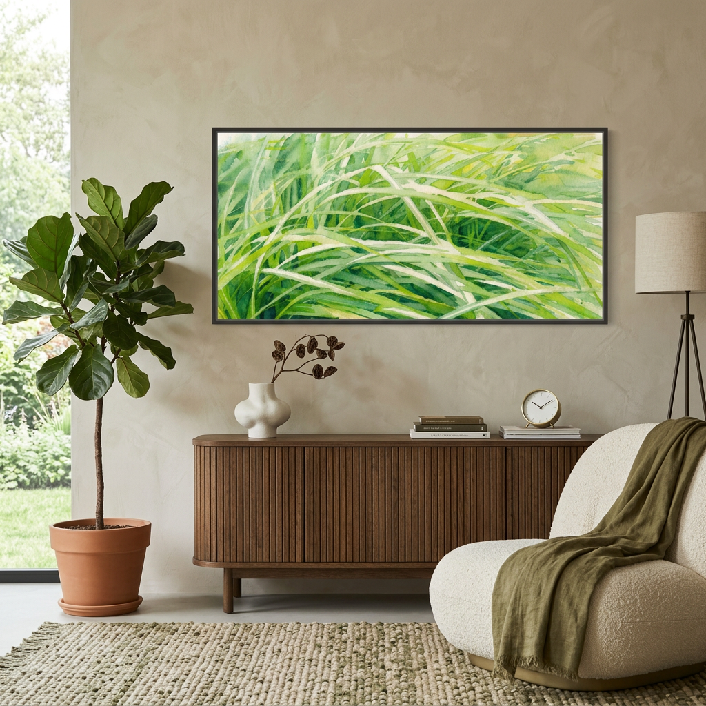 Vibrant Green Watercolor Nature Art - Canvas Framed Options