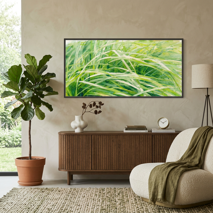 Vibrant Green Watercolor Nature Art - Canvas Framed Options