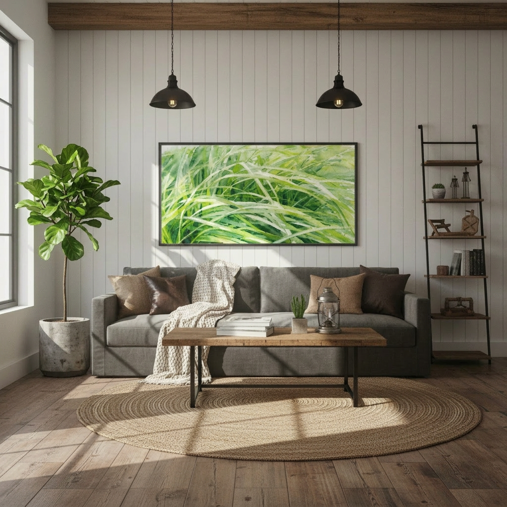 Vibrant Green Watercolor Nature Art - Canvas Framed Options