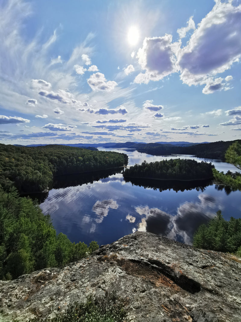 Beautiful Cap du Sud viewpoint overlooking Poisson Blanc lake in Canada - Bromont Media