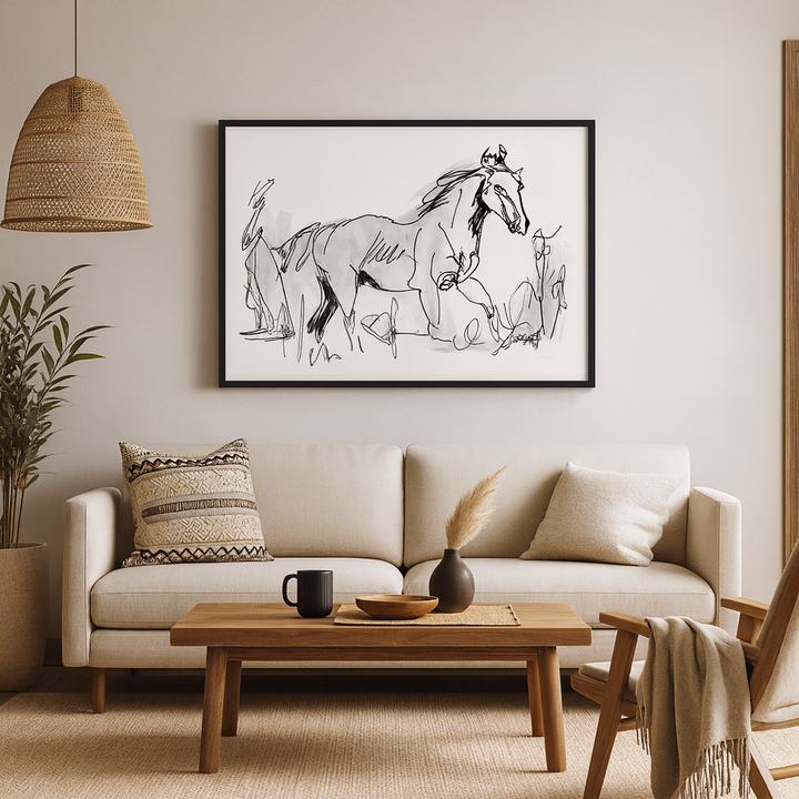 Majestic Equine Motion: Horse Illustration - Premium Matte Framed Art Print