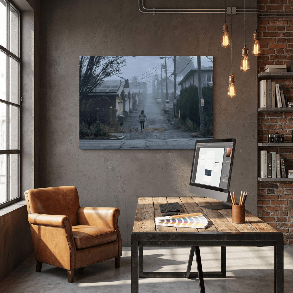 Misty Morning Run through Vancouver Streetscape - Canvas Print