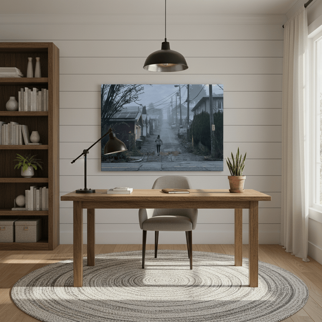 Misty Morning Run through Vancouver Streetscape - Canvas Print