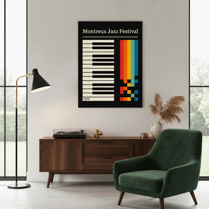 Retro 1970 Montreux Jazz Festival Rainbow Piano Wall Art - Canvas Framed Options