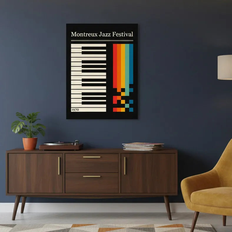 Retro 1970 Montreux Jazz Festival Rainbow Piano Wall Art - Canvas Framed Options