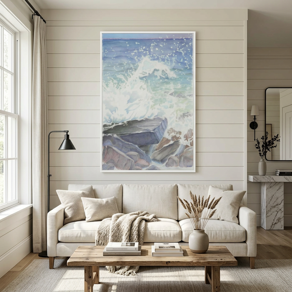 "Euphoria" Blissful Cascading Waves Oceanic Watercolor - Large Format Canvas Framed Options