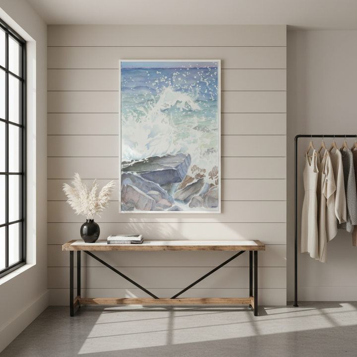 "Euphoria" Blissful Cascading Waves Oceanic Watercolor - Large Format Canvas Framed Options